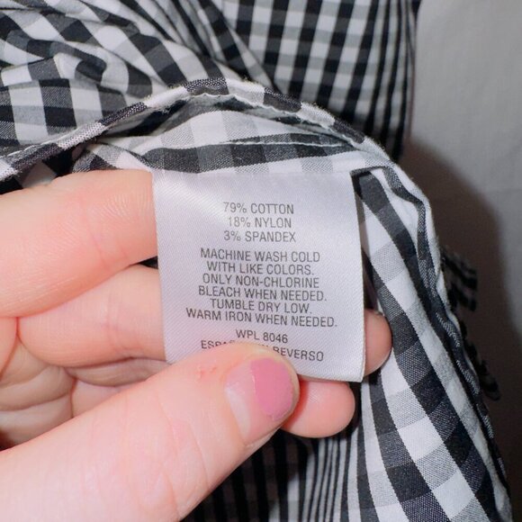 Charter Club Black White Plaid Cold Shoulder Button Up Blouse Top size 12 - Picture 6 of 7